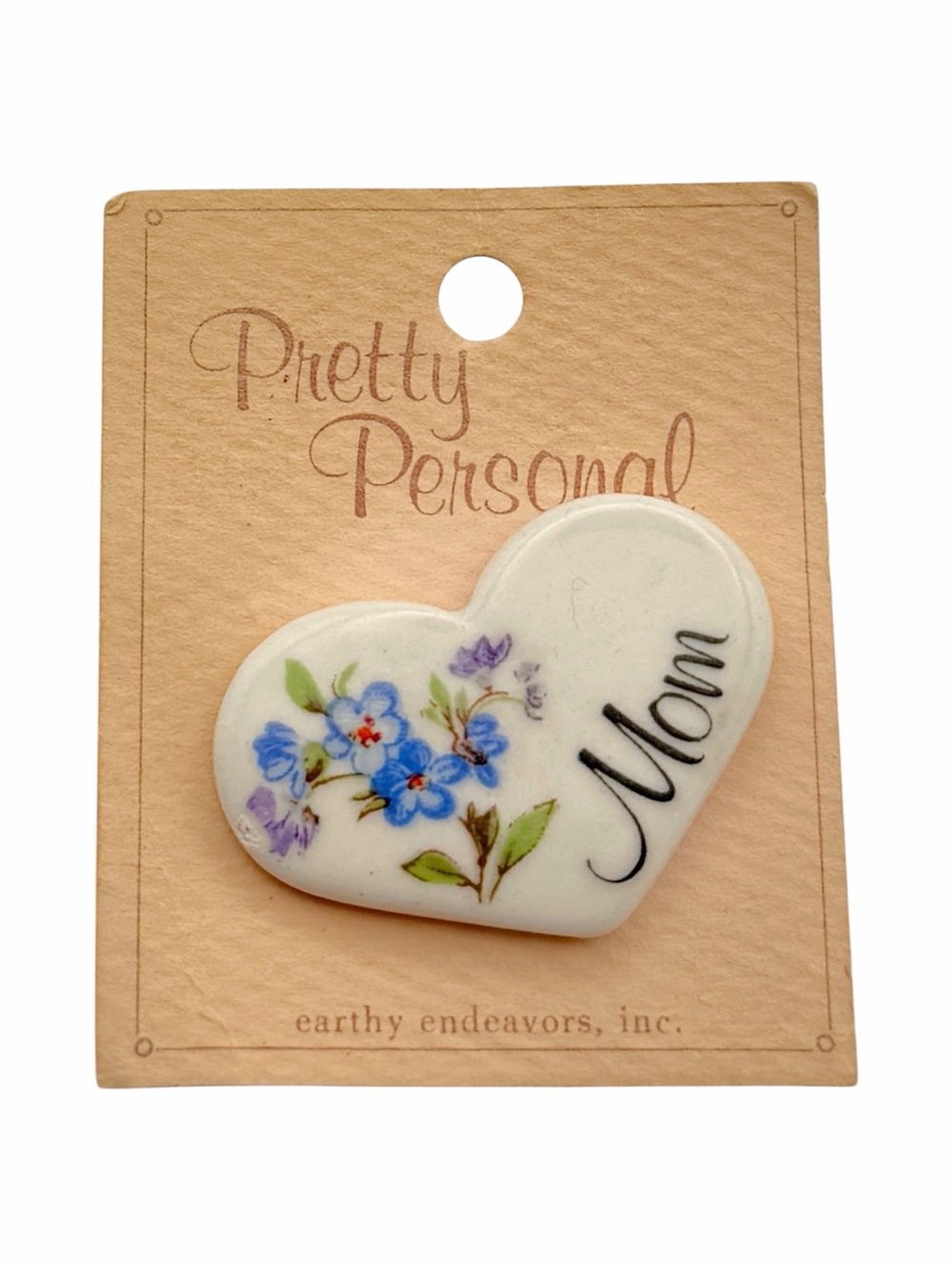 Vintage 1980s Earthy Endeavors Pretty Personal Mom Ceramic Heart Brooch Pin